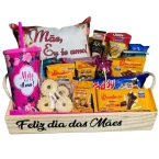 Cesta Bom Dia Mãe com Copo e Almofada Temática