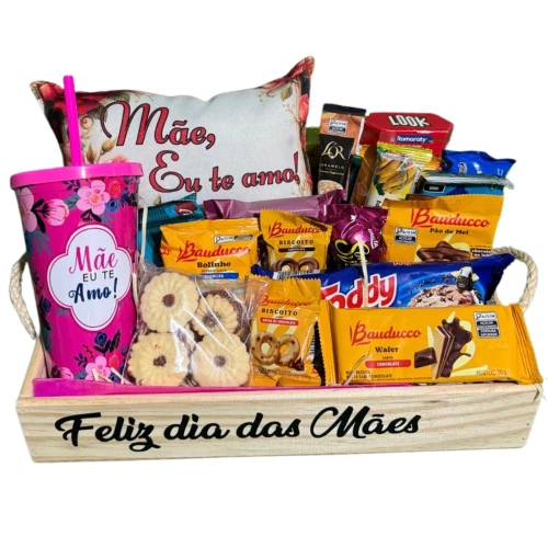 Cesta Bom Dia Mãe com Copo e Almofada Temática